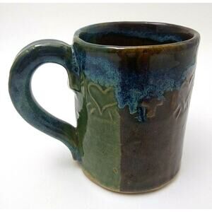 Handcrafted Signed Rag pottery Coffee Mug Hearts & Crosses